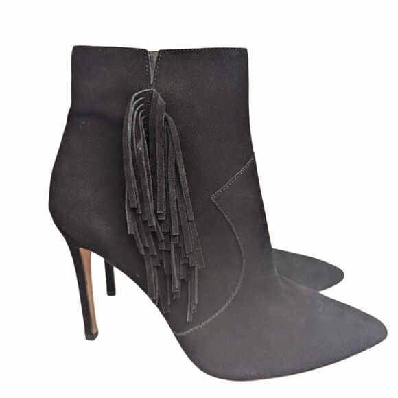 Jessica Simpson Paegye Black Suede Fringe Pointed Toe Ankle Boots Women's 9.5 - Picture 2 of 9